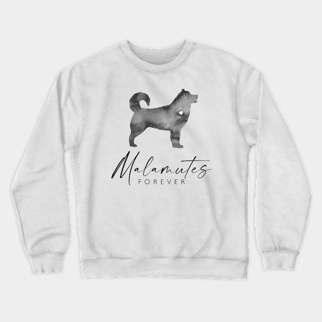 Malamute Dog Lover Gift - Ink Effect Silhouette - Malamutes Forever Crewneck Sweatshirt by Elsie Bee Designs